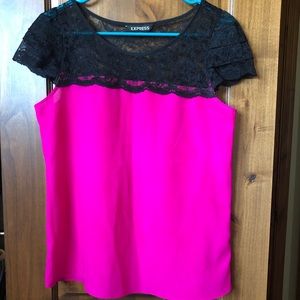 Express • Pink with Black Lace Blouse